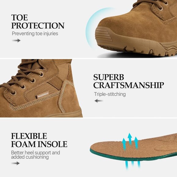 ⚡ Men's Dark Brown Combat Suede Leather Lightweight Military Work Desert Boot - Picture 5 of 7